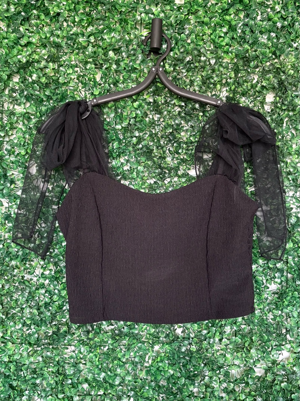 Altar'd State Black Sheer-Tie shoulder Crop Top